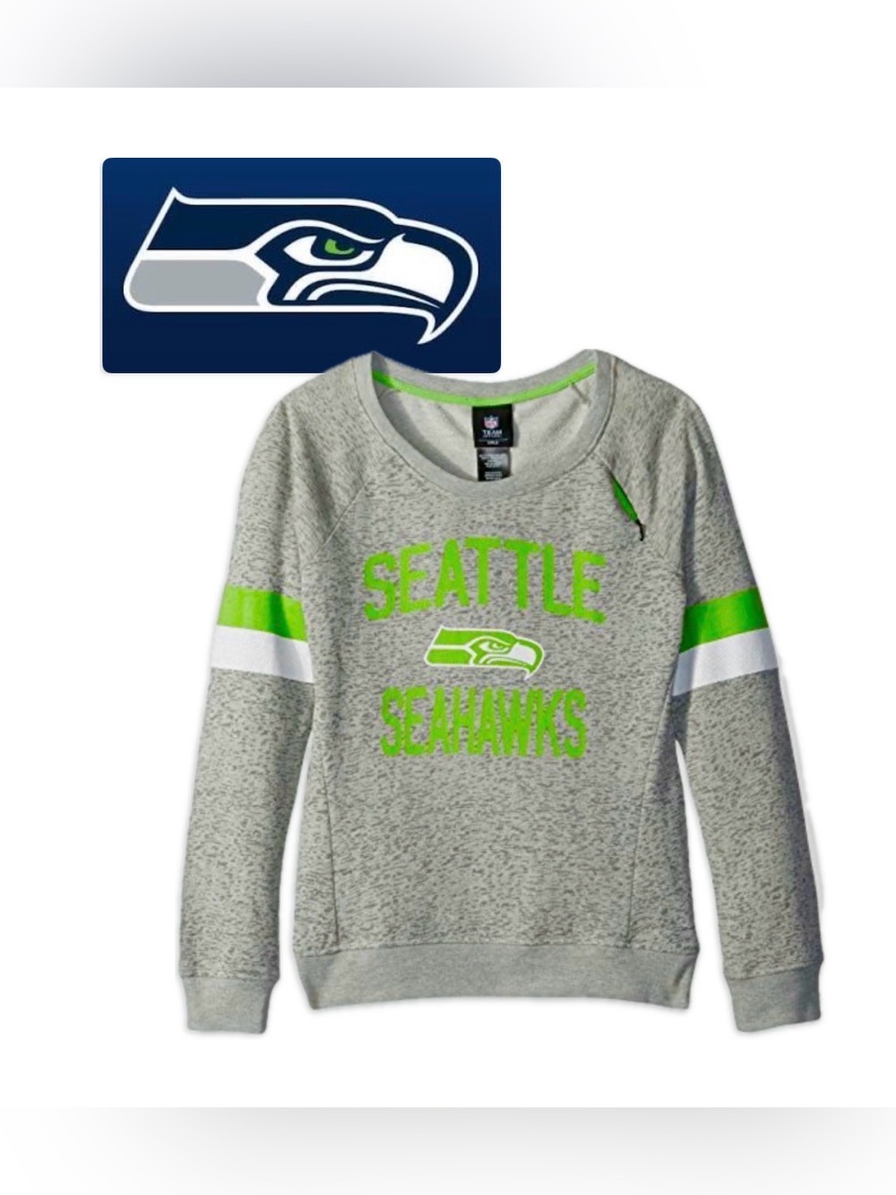 NWT [NFL] Seattle Seahawks NFL Boatneck Pocket Lightweight Sweatshirt Girls L 14
